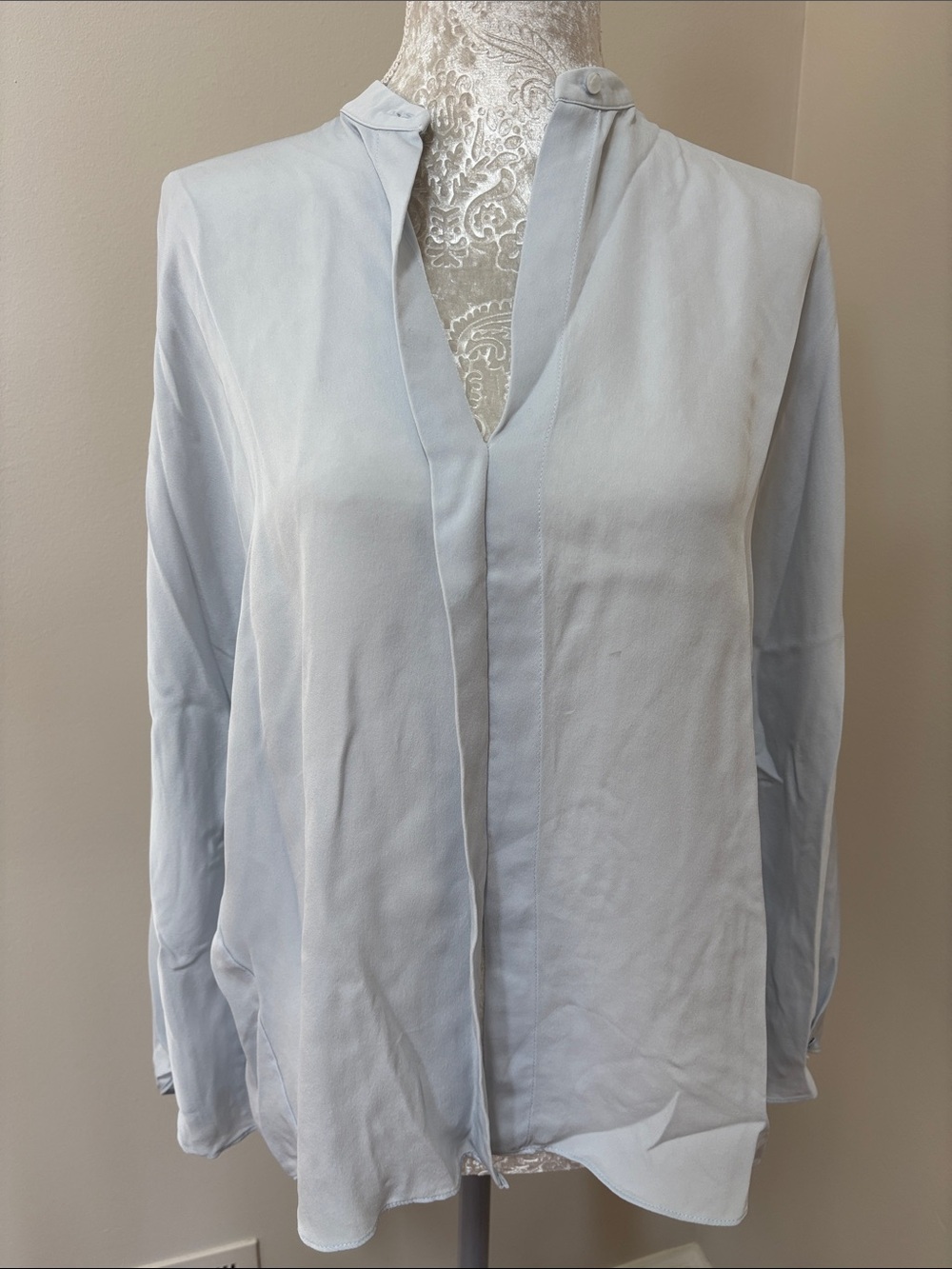 VINCE Pale Blue Split Neck Long Sleeve Blouse